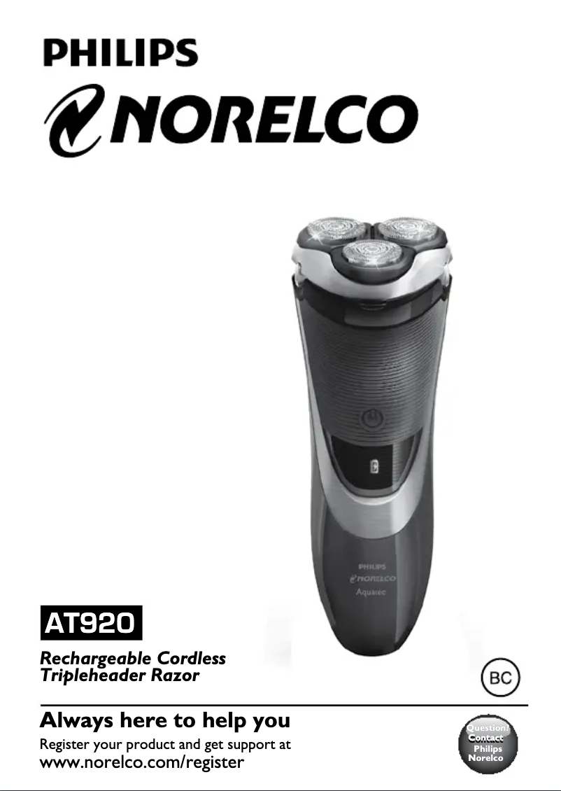 Imagen de la primera página del manual del dispositivo Norelco PowerTouch AT920