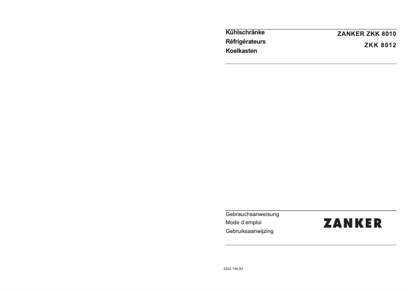 Page n°1 - Manuel utilisateur Zanker ZKK8010