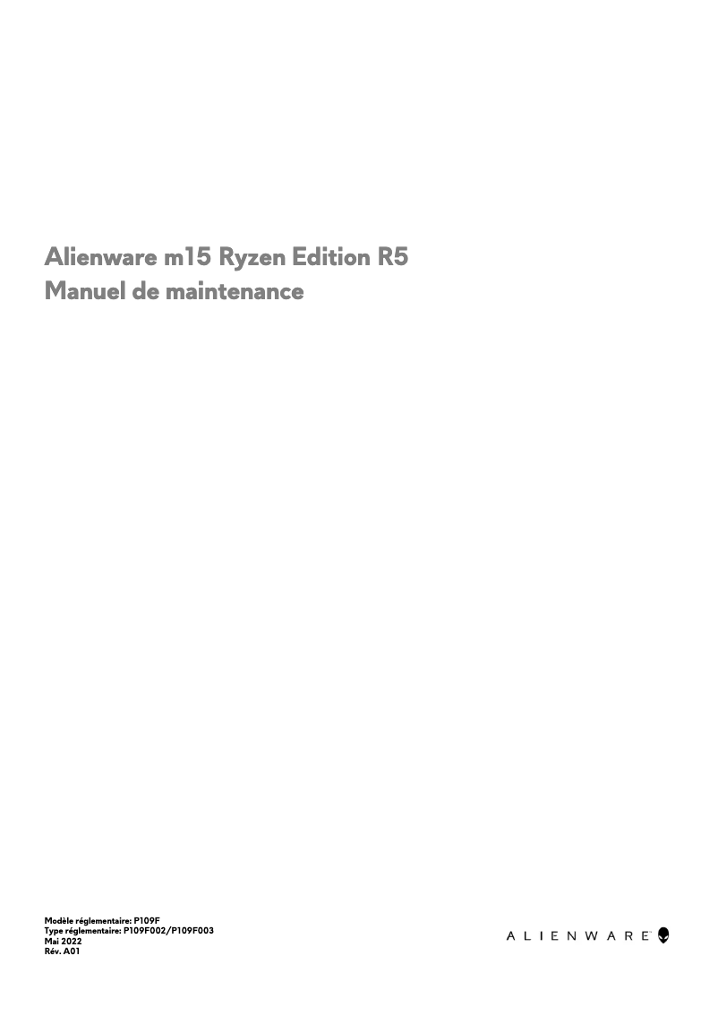 Page 1 de la notice Manuel d'utilisation et d'entretien Alienware m15 Ryzen Edition R5