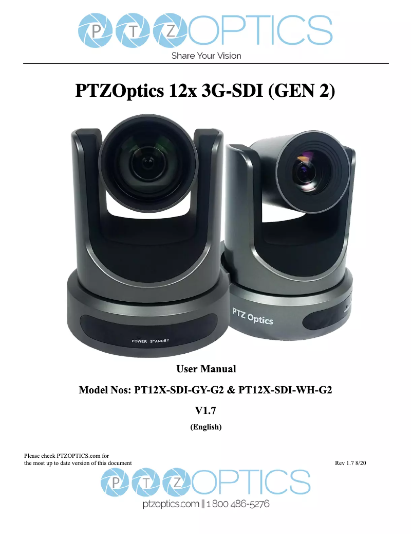 Page 1 de la notice Manuel utilisateur PTZ Optics PT12X