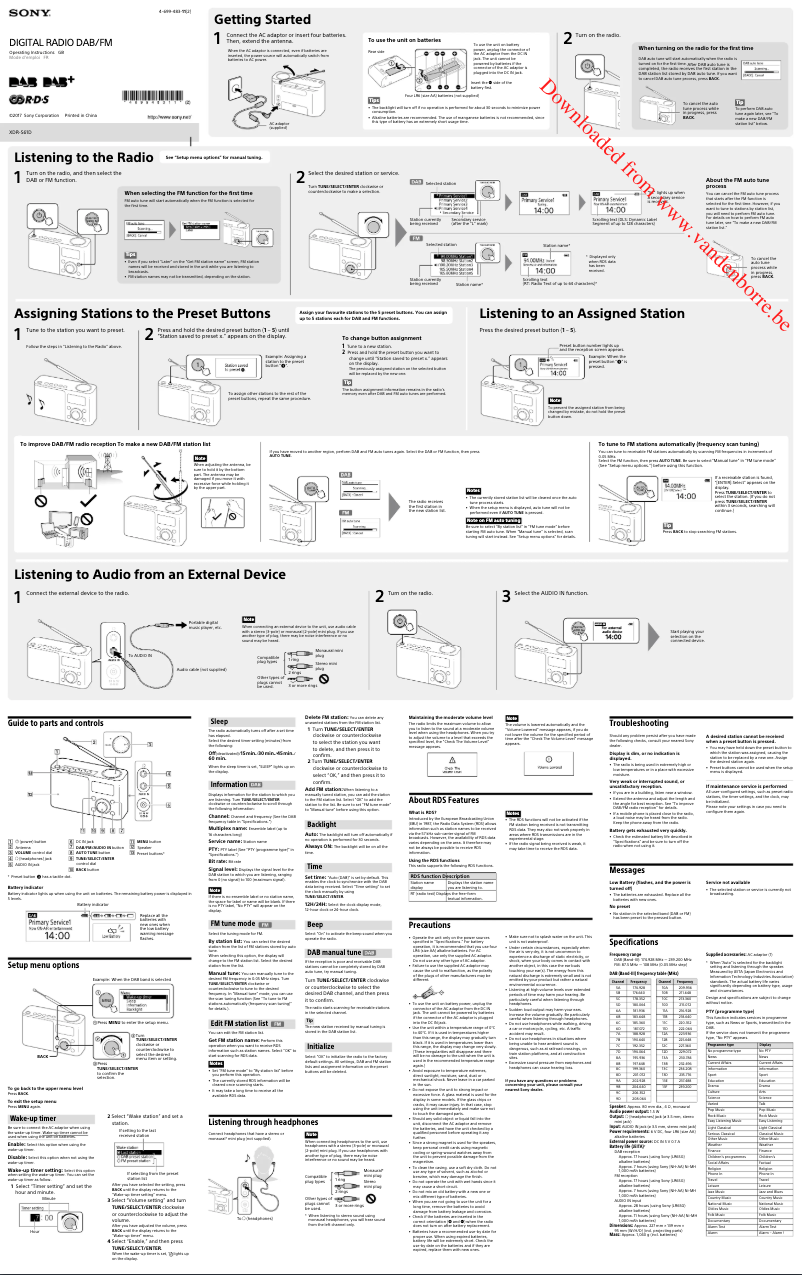 Page 1 of the manual User Manual Sony XDR-S61DB