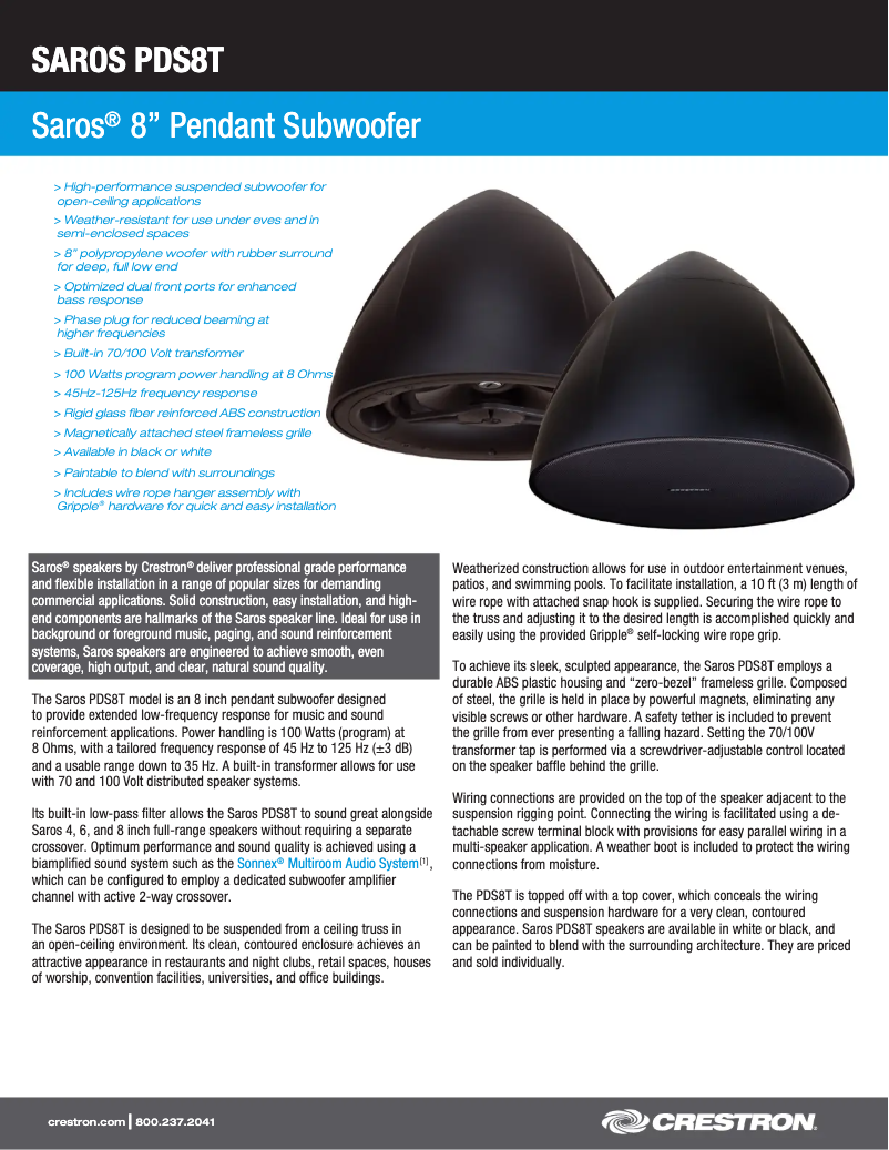 Page n°1 - Fiche technique Crestron SAROS PDS8T-B-T-EACH