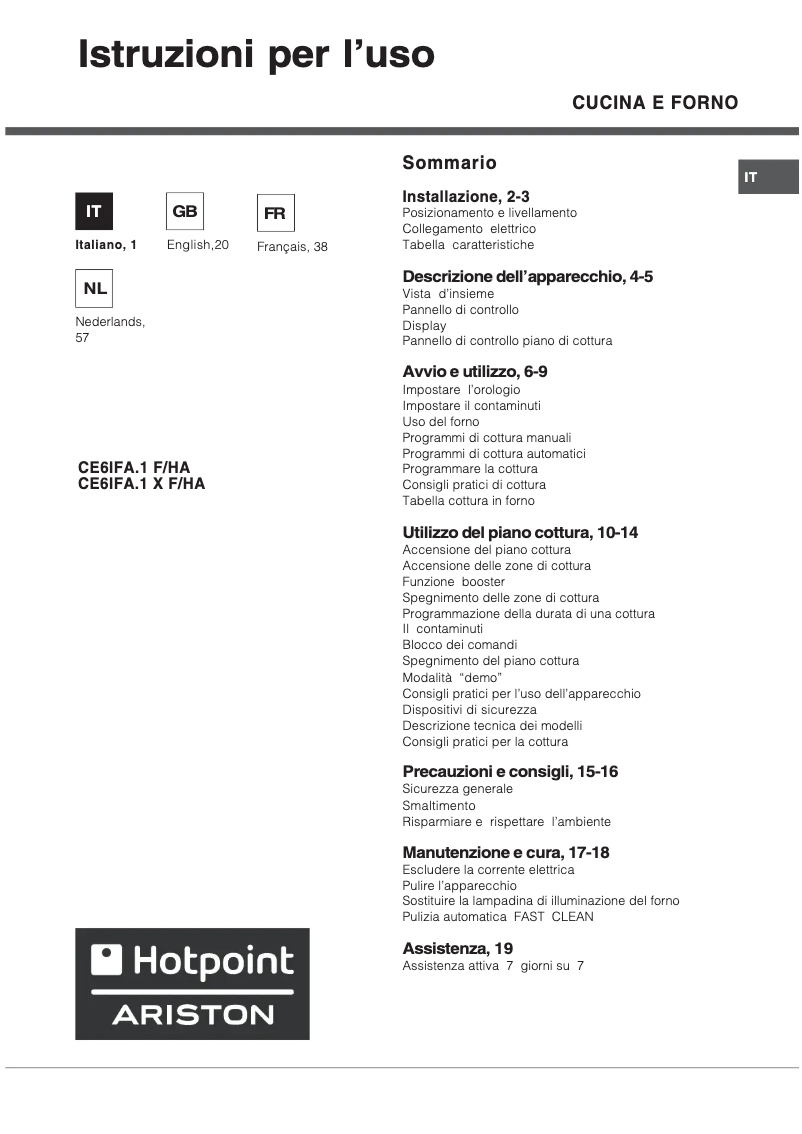 Page 1 de la notice Manuel utilisateur Hotpoint CE6IFA.1 X F/HA