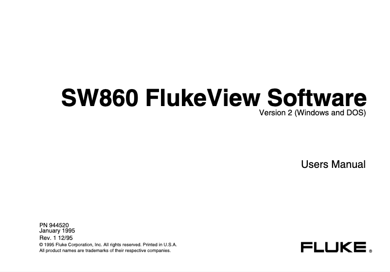 Page 1 de la notice Manuel utilisateur Fluke SW860 FlukeView