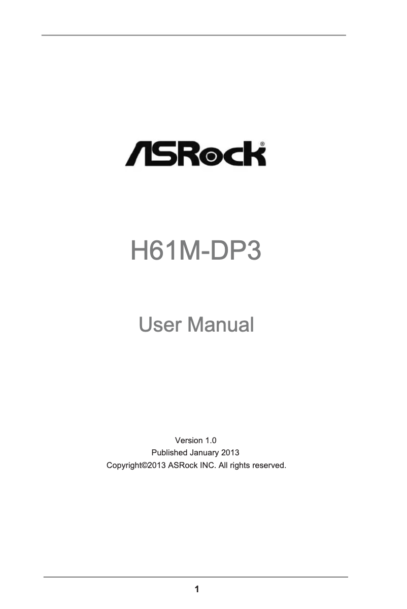 Page 1 de la notice Manuel utilisateur Asrock H61M-DP3
