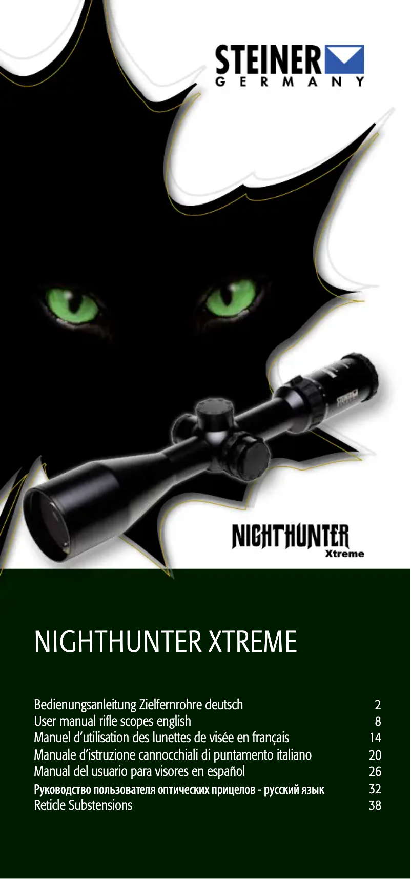 Page 1 de la notice Manuel utilisateur Steiner Nighthunter Xtreme 1.6-8x42