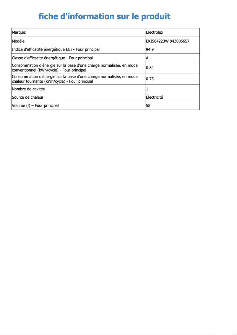 Page 1 de la notice Fiche technique Electrolux EKI564223W
