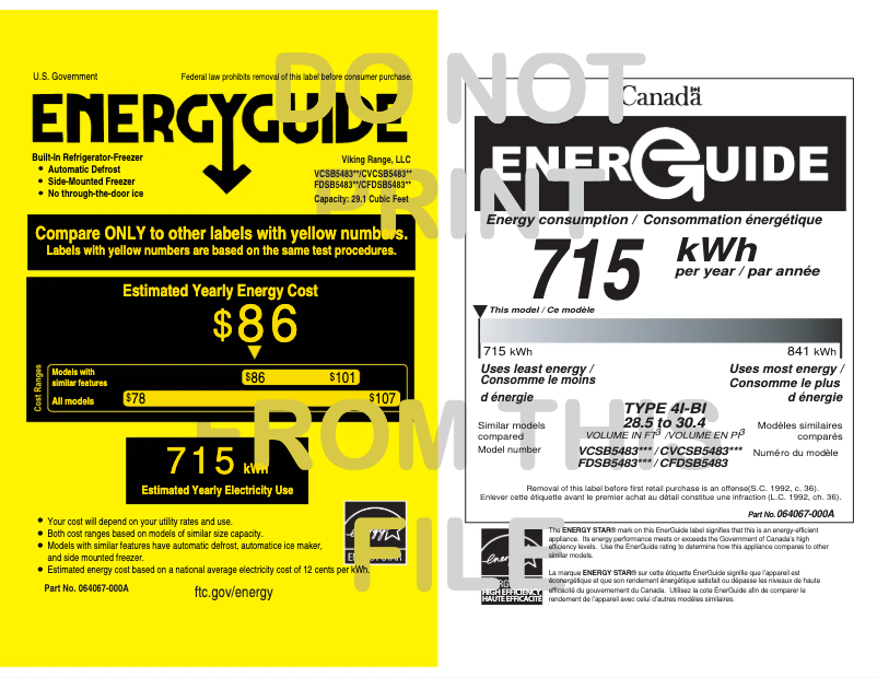 Page 1 de la notice Label énergétique Viking FDSB5483