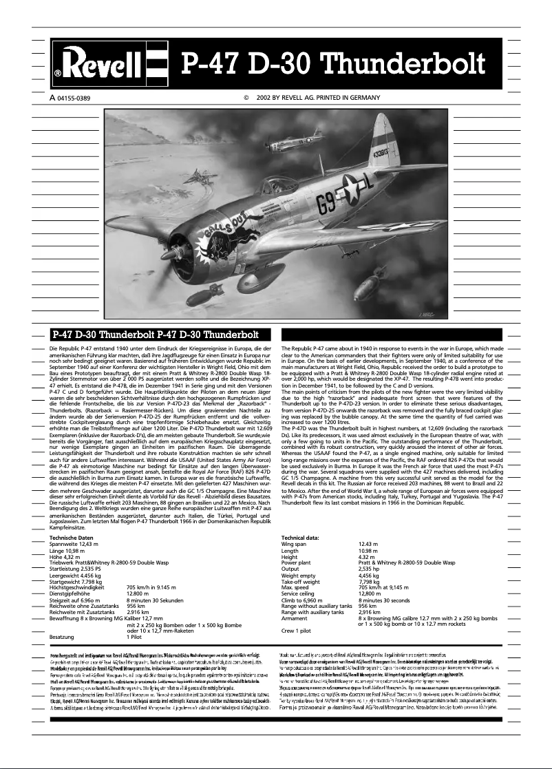 Image de la première page du manuel de l'appareil P-47 D Thunderbolt