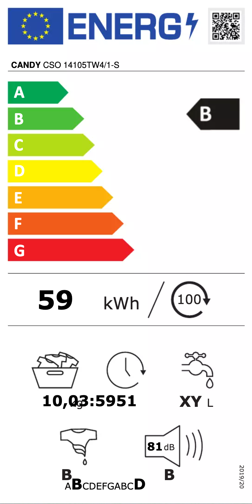 Page n°1 - Label énergétique Candy CSO 14105TW4/1-S