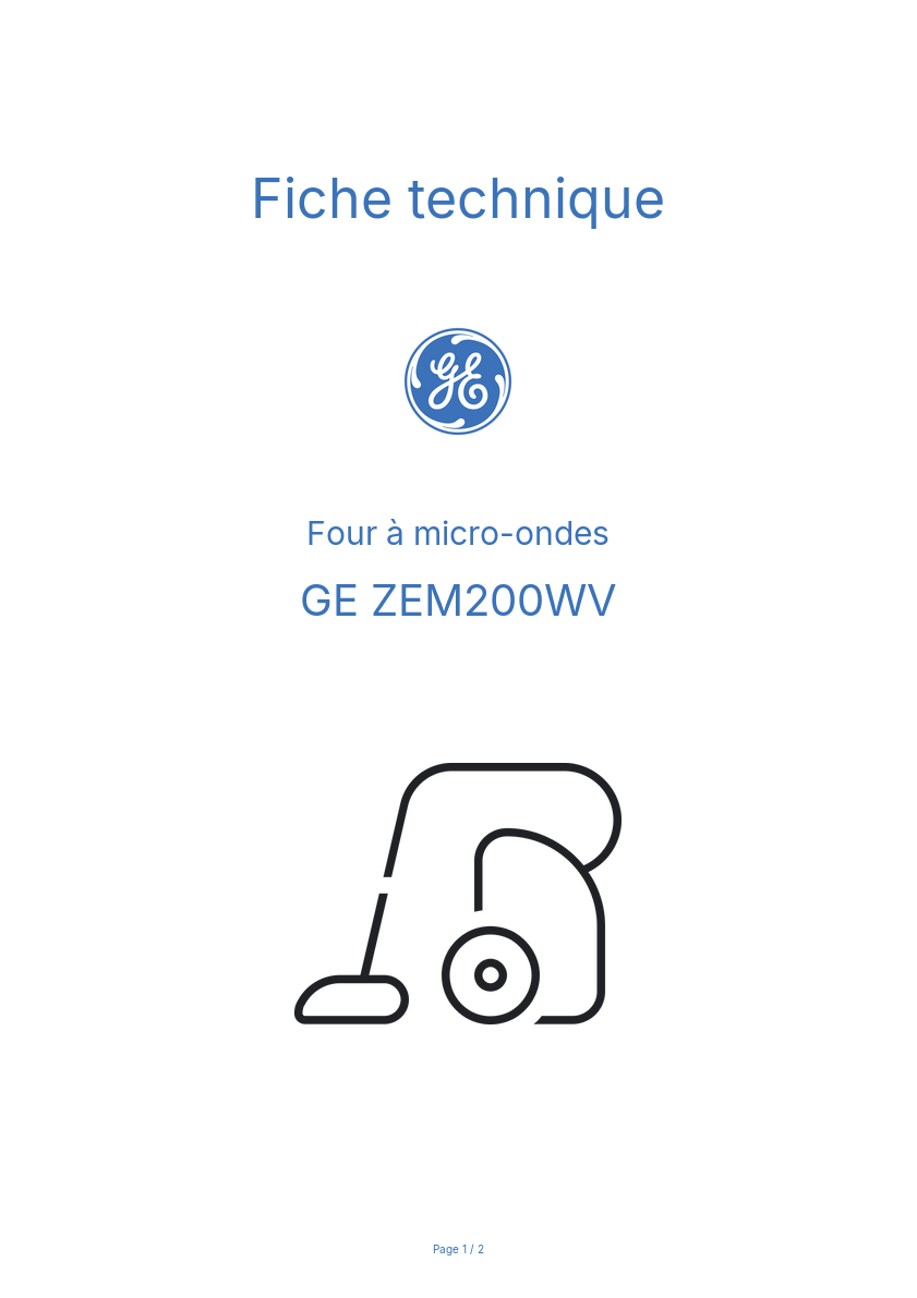 Page n°1 - Fiche technique GE ZEM200WV