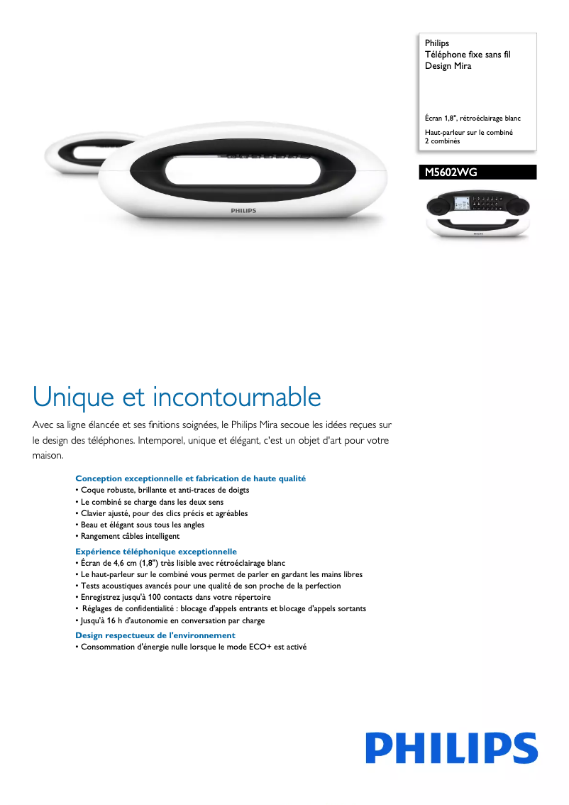 Página 1 del manual Ficha técnica Philips M5602WG