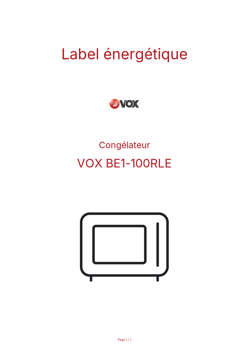Page n°1 - Label énergétique VOX BE1-100RLE