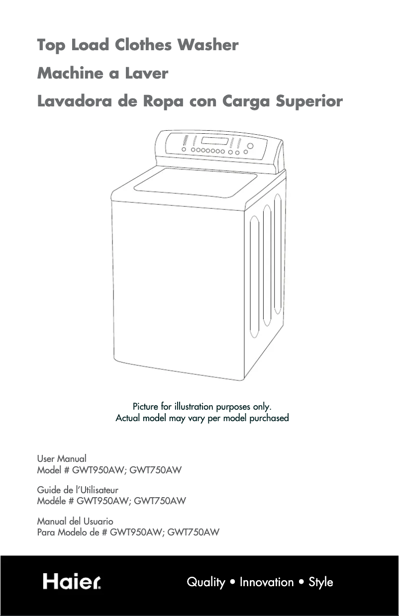 Page 1 de la notice Manuel utilisateur Haier GWT750AW