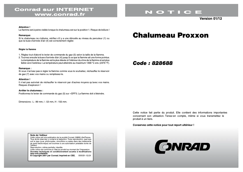 Page n°1 - Manuel utilisateur Proxxon MicroFlame MFB/E