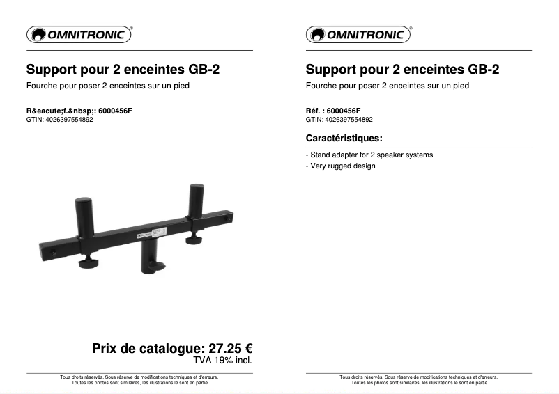 Page n°1 - Fiche technique Omnitronic GB-2