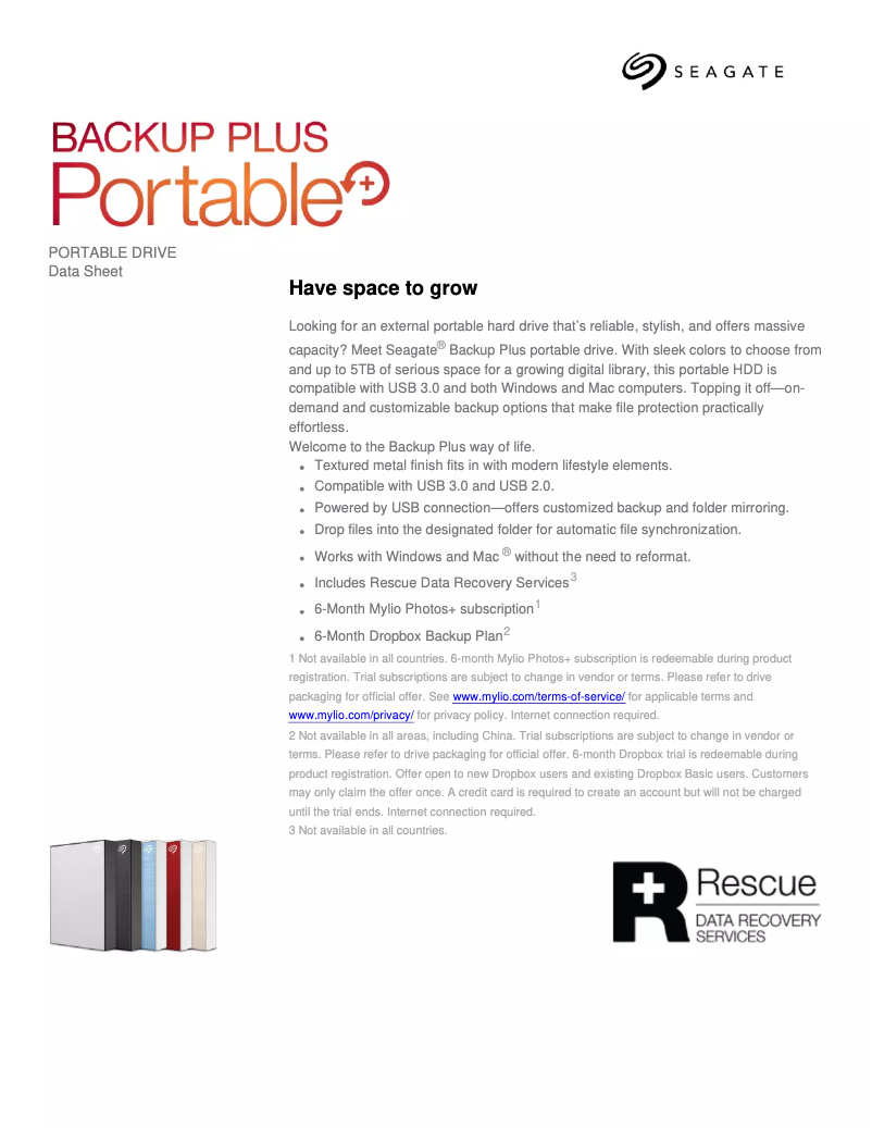 Page 1 de la notice Fiche technique Seagate Backup Plus Portable