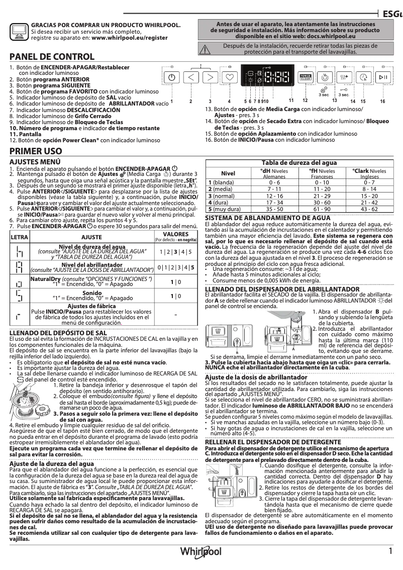 Page 1 de la notice Manuel utilisateur Whirlpool W7F HP43 X