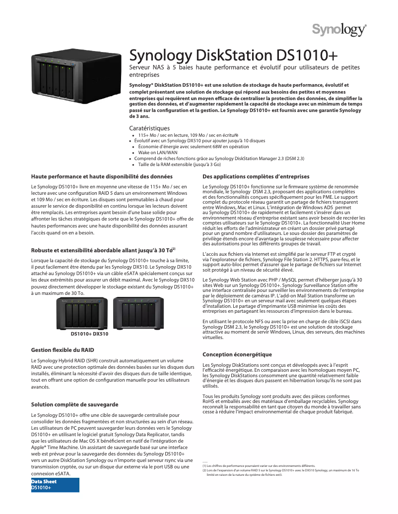 Image de la première page du manuel de l'appareil DiskStation DS1010+