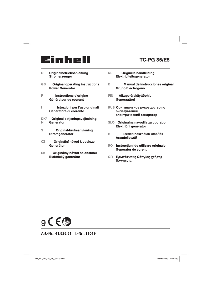 Page 1 de la notice Manuel utilisateur Einhell TC-PG 35/E5