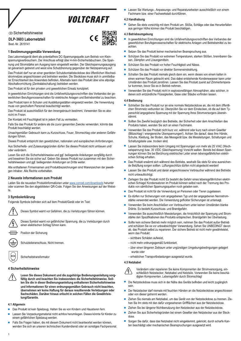 Page n°1 - Manuel utilisateur Voltcraft DLP-3603