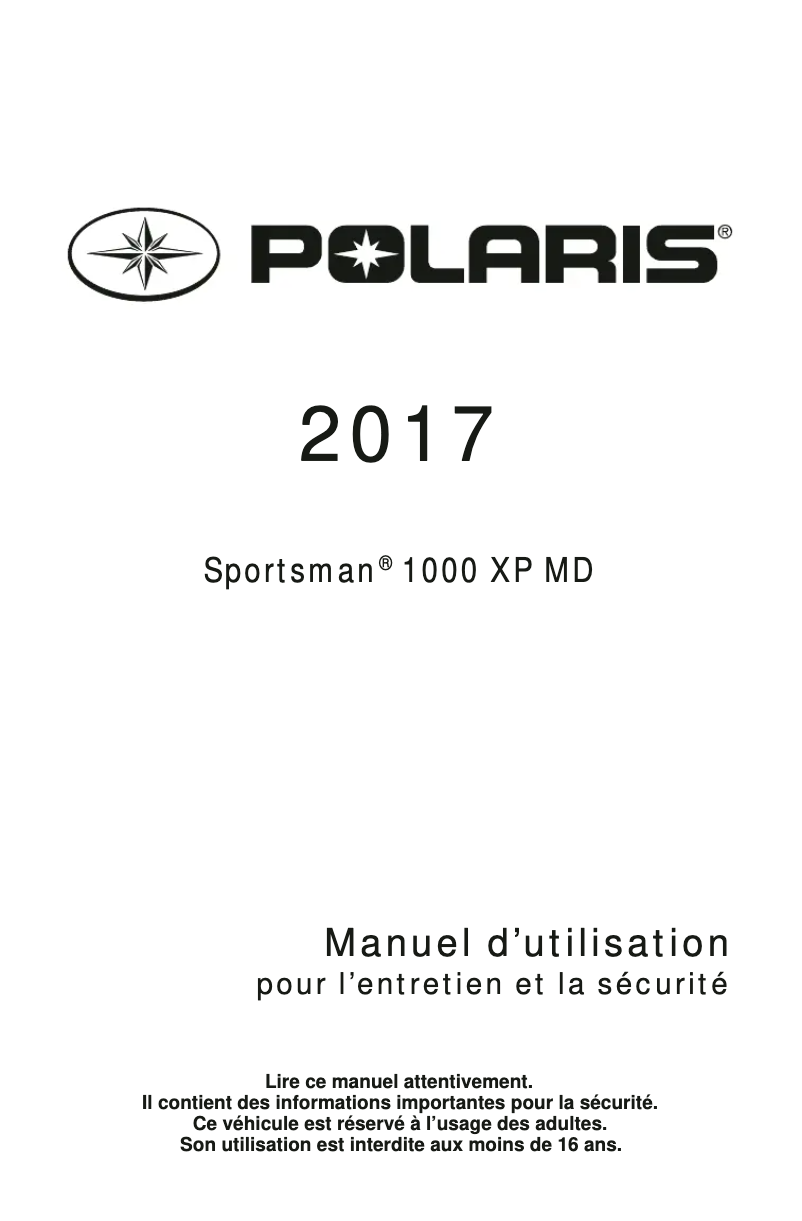 Page 1 de la notice Manuel utilisateur Polaris Sportsman 1000 XP MD (2017)