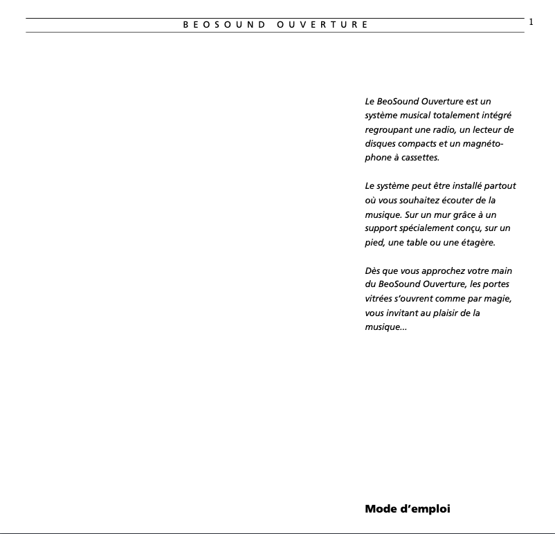 Página 1 del manual Manual de usuario Bang & Olufsen BeoSound Ouverture