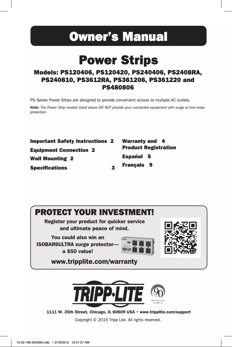 Page 1 de la notice Manuel utilisateur Tripp Lite PS3612RA