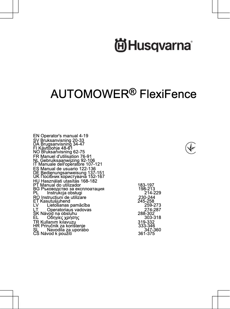 Page 1 of the manual User Manual Husqvarna Automower FlexiFence