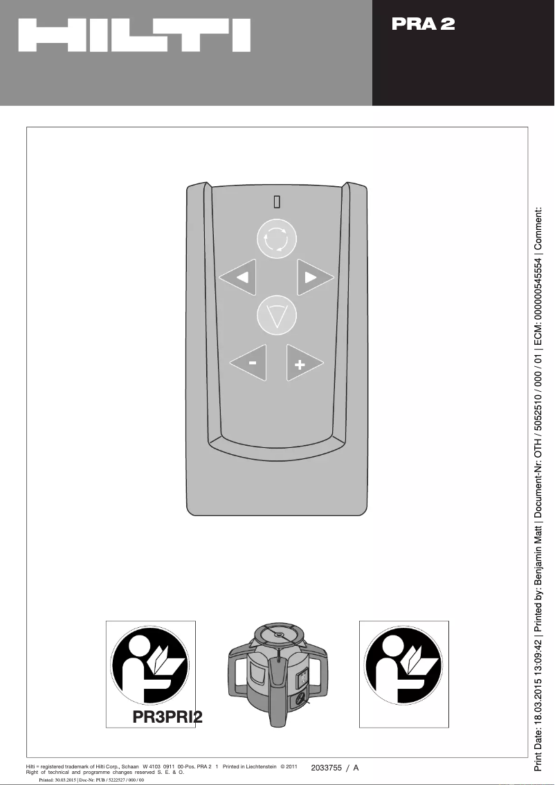 Page n°1 - Manuel utilisateur Hilti PRA 2