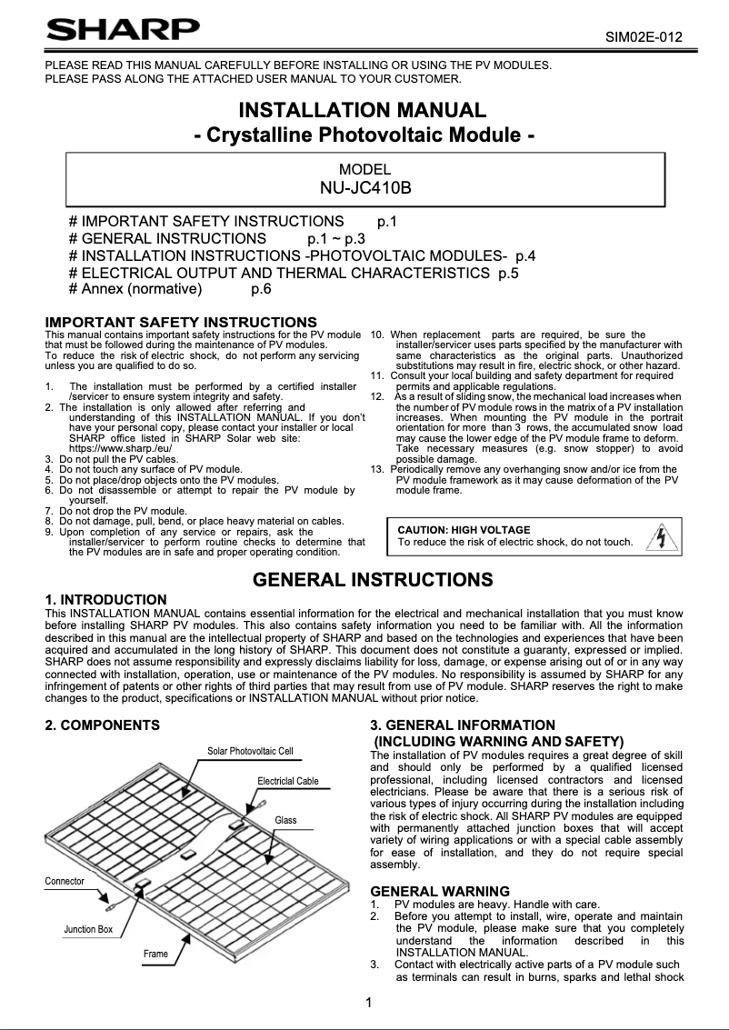 Page 1 de la notice Manuel utilisateur Sharp NU-JC410B