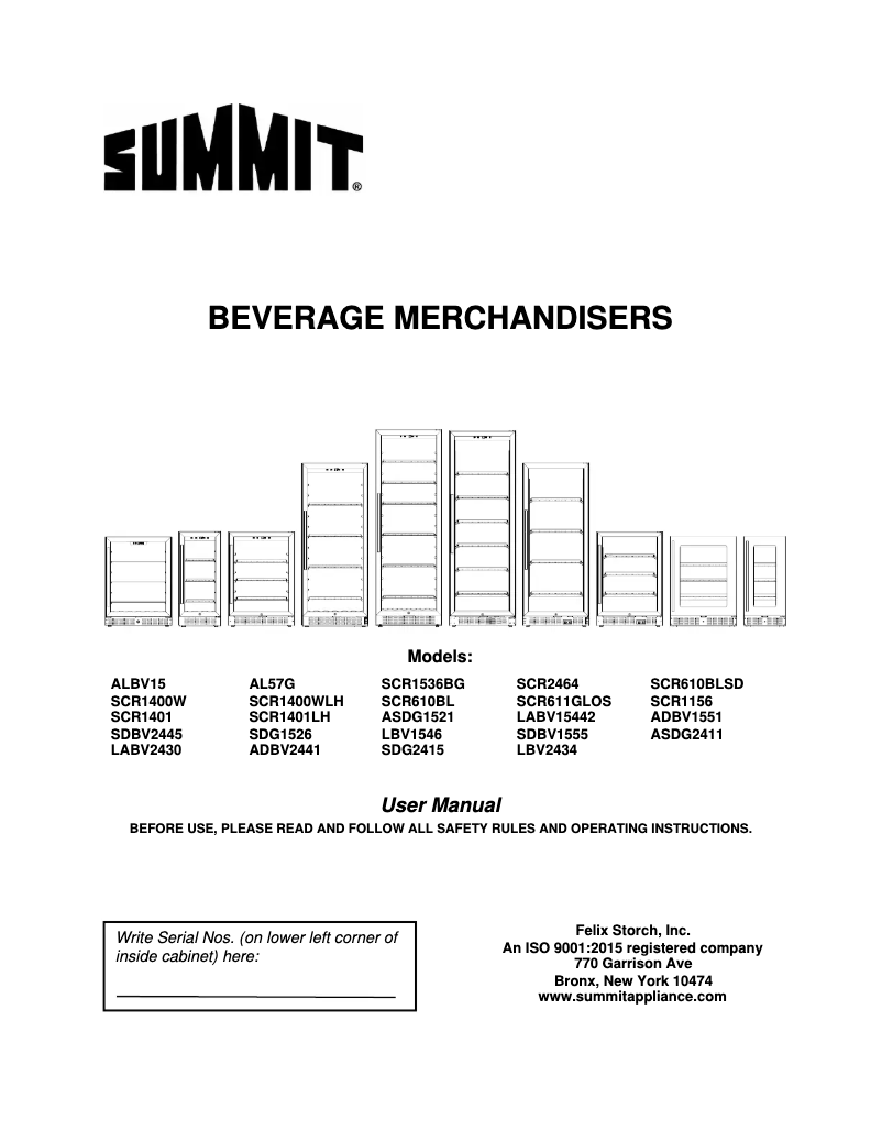 Page 1 de la notice Manuel utilisateur Summit SCR611GLOS