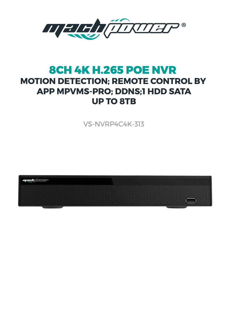 Page 1 de la notice Manuel utilisateur Mach Power VS-NVRP4C4K-313