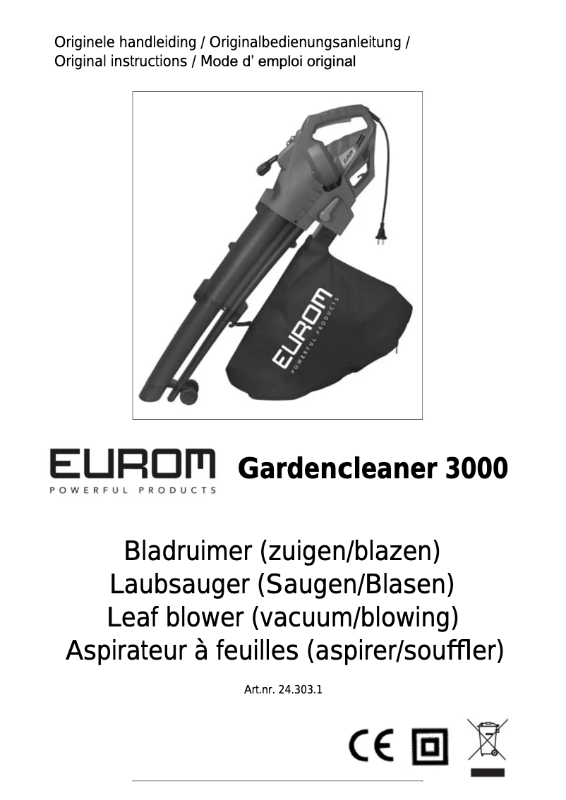 Page 1 de la notice Manuel utilisateur Eurom Gardencleaner 3000