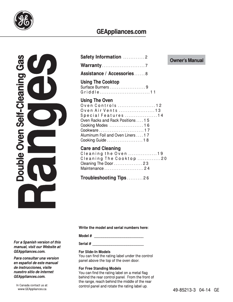 Page n°1 - Mode d'emploi GE JGB850DEFWW