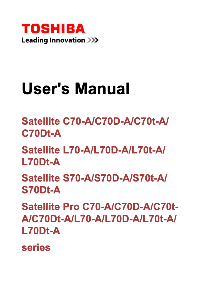 Page 1 de la notice Manuel utilisateur Toshiba Satellite L70D-A