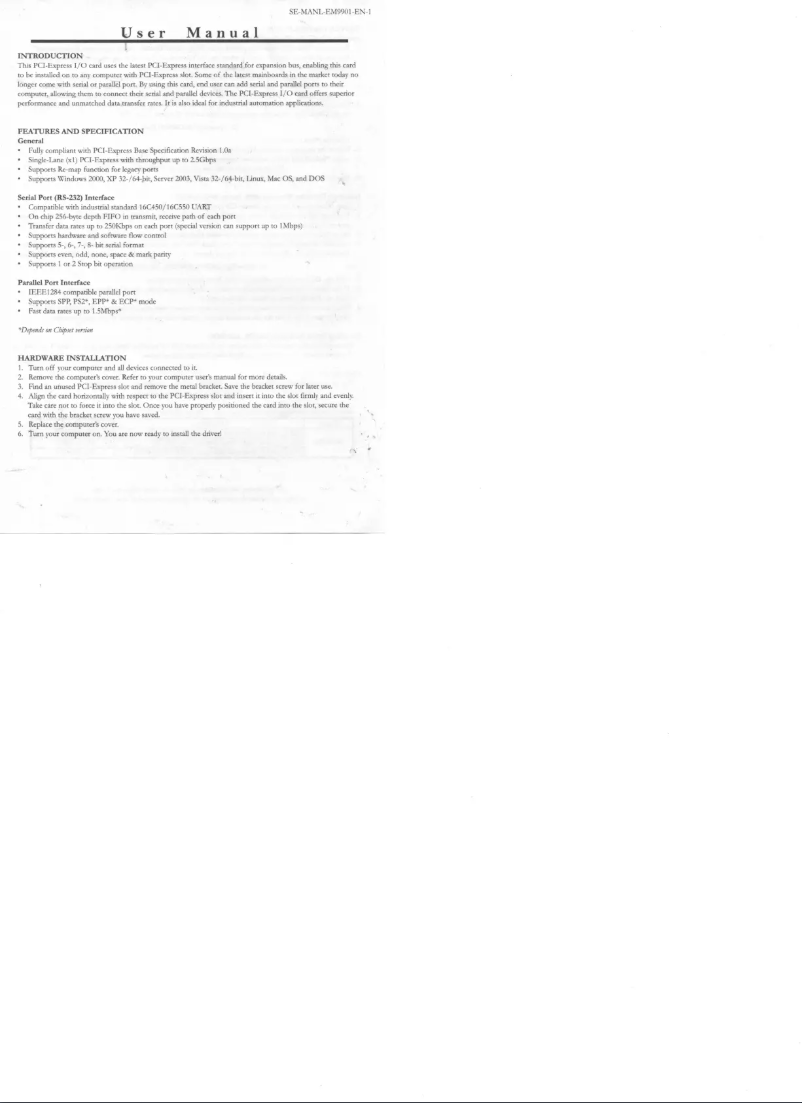Page n°1 - Manuel utilisateur Syba SD-PEX15011