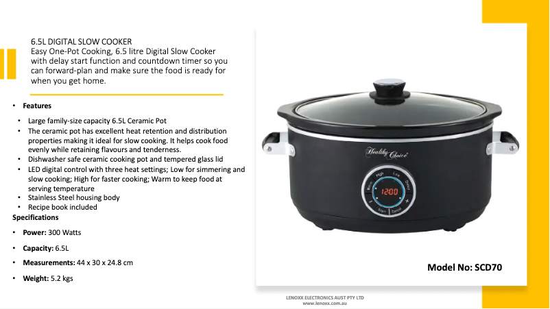 Page n°1 - Fiche technique Healthy Choice SCD70