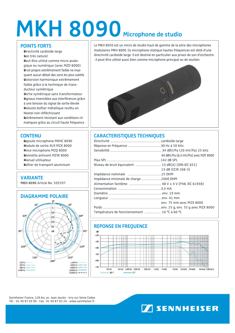 Page 1 de la notice Fiche technique Sennheiser MKH 8090