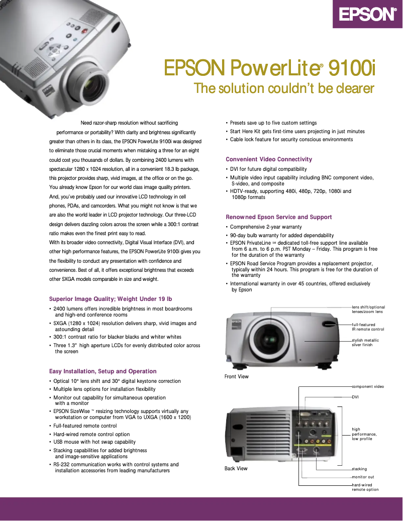 Imagen de la primera página del manual del dispositivo PowerLite 9100i