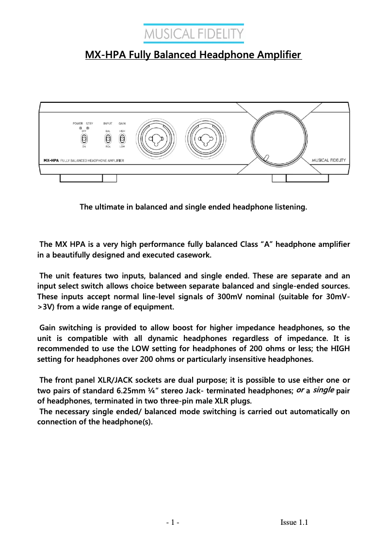 Image de la première page du manuel de l'appareil MX-HPA