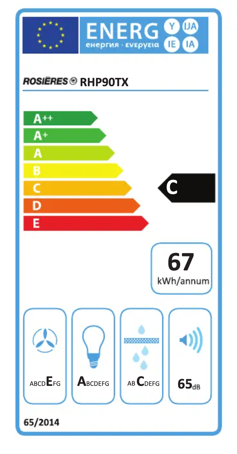 Page 1 de la notice Label énergétique Rosieres RHP90TX
