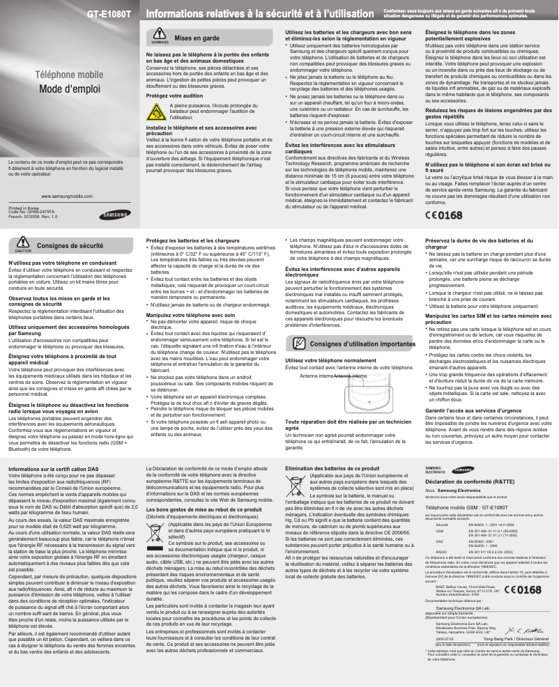 Image de la première page du manuel de l'appareil GT-E1080I