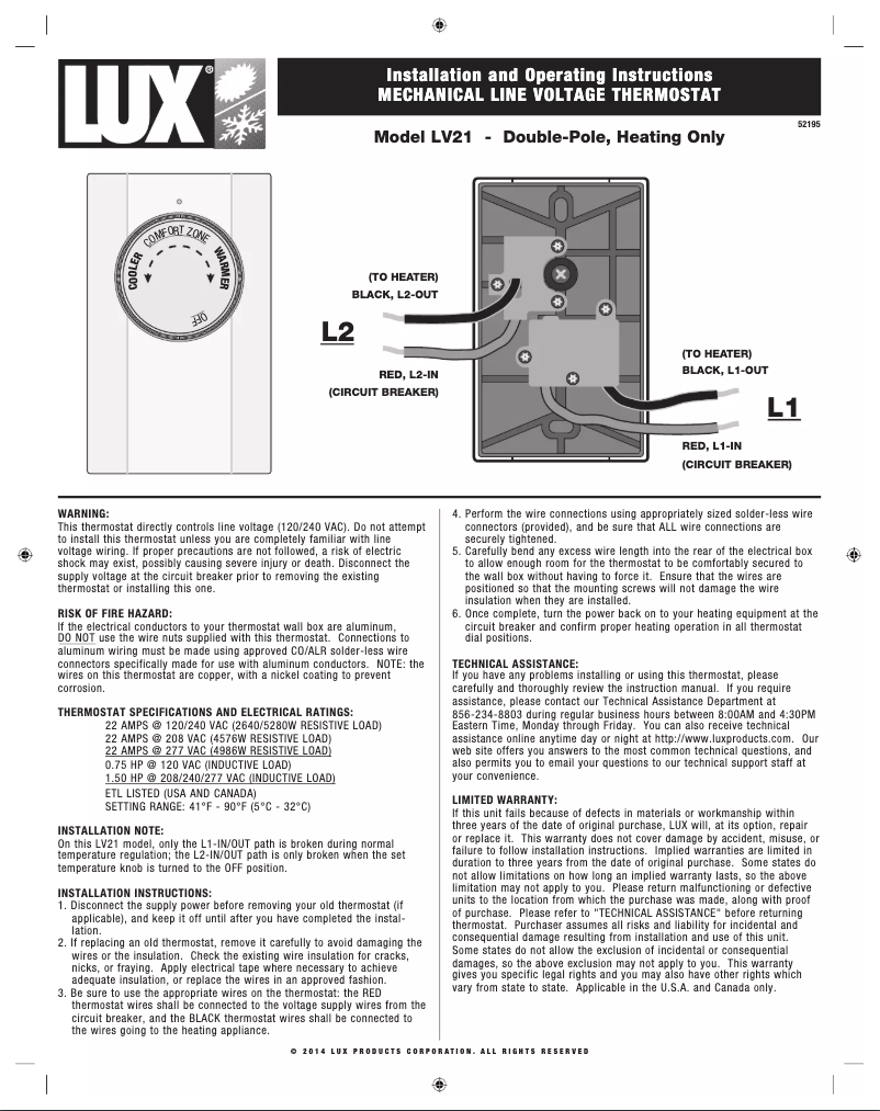 Page n°1 - Manuel utilisateur Lux LV21-005