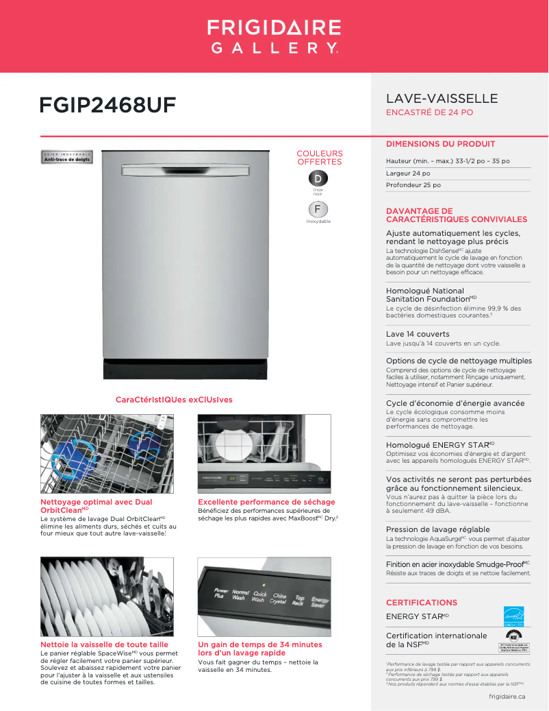 Page n°1 - Fiche technique Frigidaire FGIP2468UF