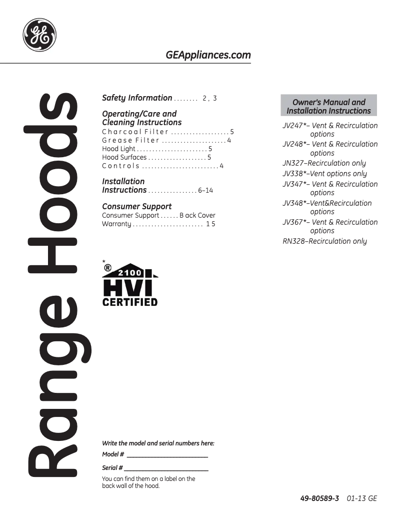 Page n°1 - Mode d'emploi GE JV367HBB