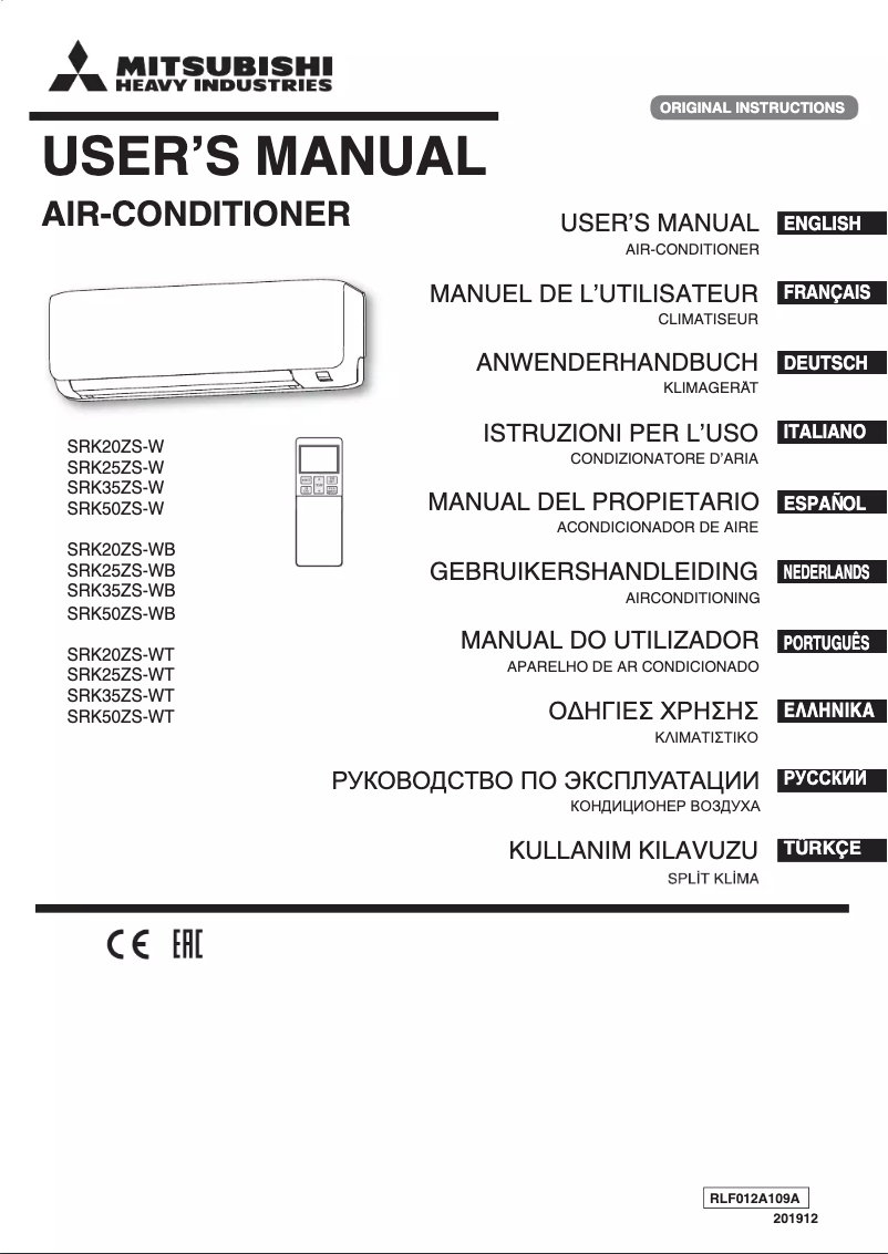 Page n°1 - Manuel utilisateur Mitsubishi SRK20ZS-WB