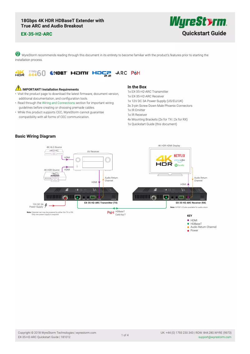 Page 1 de la notice Manuel utilisateur WyreStorm EX-35-H2-ARC