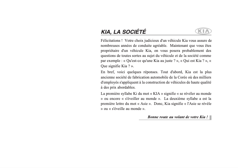 Page 1 de la notice Manuel utilisateur Kia Sorento (2008)
