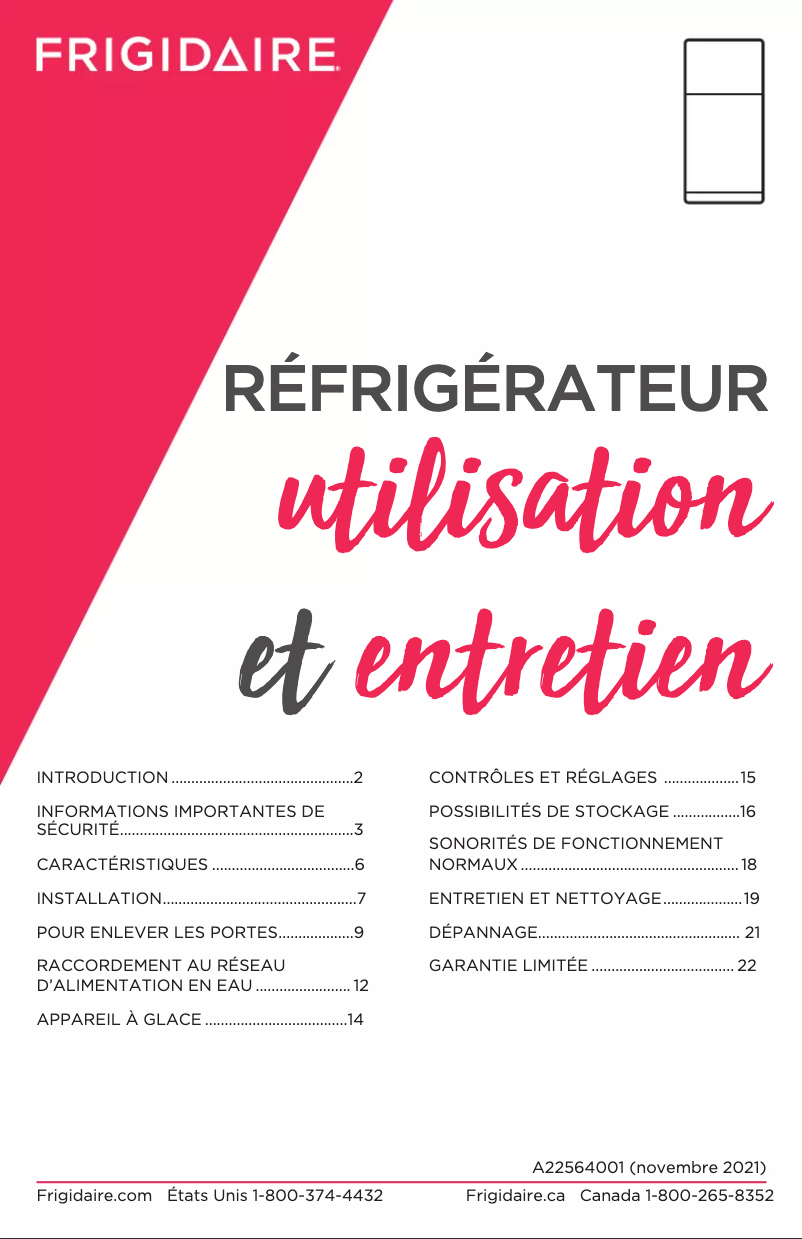 Page n°1 - Manuel utilisateur Frigidaire FFHT1822UB